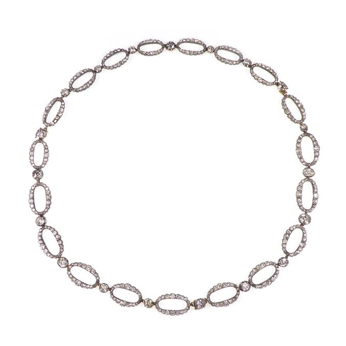 Antique diamond oval link necklace, converting to bracelets and or shorter necklace | MasterArt